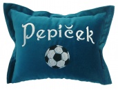 Polštář s fotbalovým míčem a jménem - Pepíček - tyrkysová barva