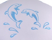 Meditační polštář Zafu - Tyrkysový s delfíny - detail výšivky