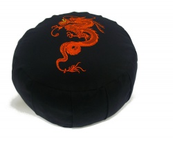 Meditační polštář Zafu - Černý s oranžovým drakem